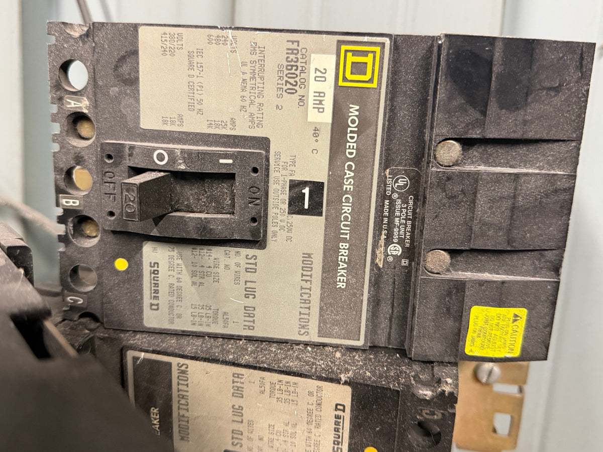 Square D FA36020 20A 3-Pole I-Line Circuit Breaker — Used, Tested